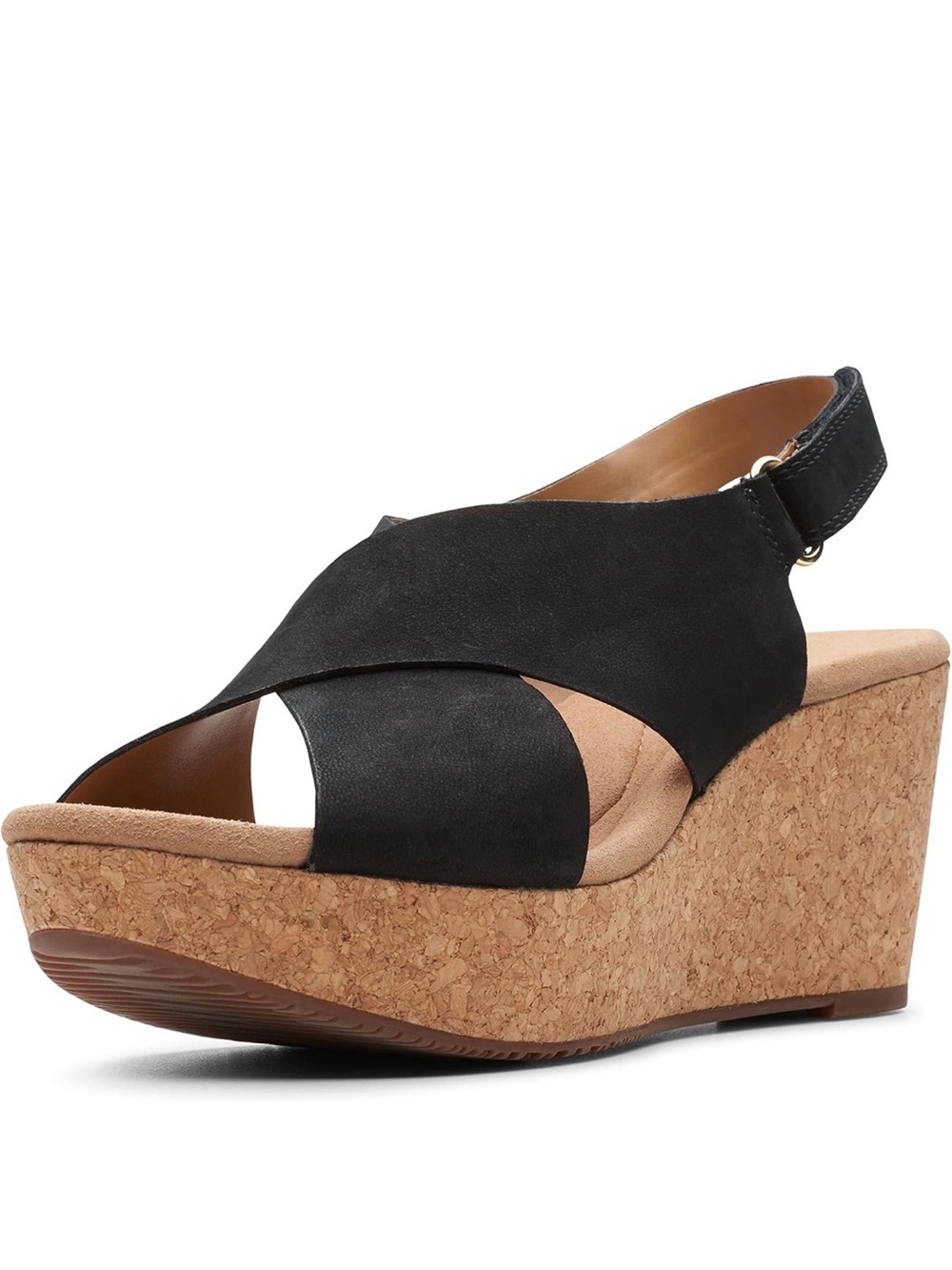 🆕 Clark’s Leather & Cork Wedge Sandals - black